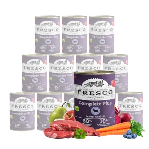 FRESCO Dog NassBarf Lamm 12 x 400g | Hundefutter Nass getreidefrei | Mono-Protein & 80% Frischfleisch | Nassfutter für Hunde ohne künstliche Zusätze | Aus Deutschland