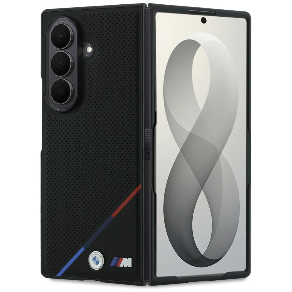 CG MOBILE BMW M Pelle Perforata Strisce Tricolore Loghi Metallo Compatibile con MagSafe Custodia per Samsung Galaxy Z Fold8 Ultra (Nero)