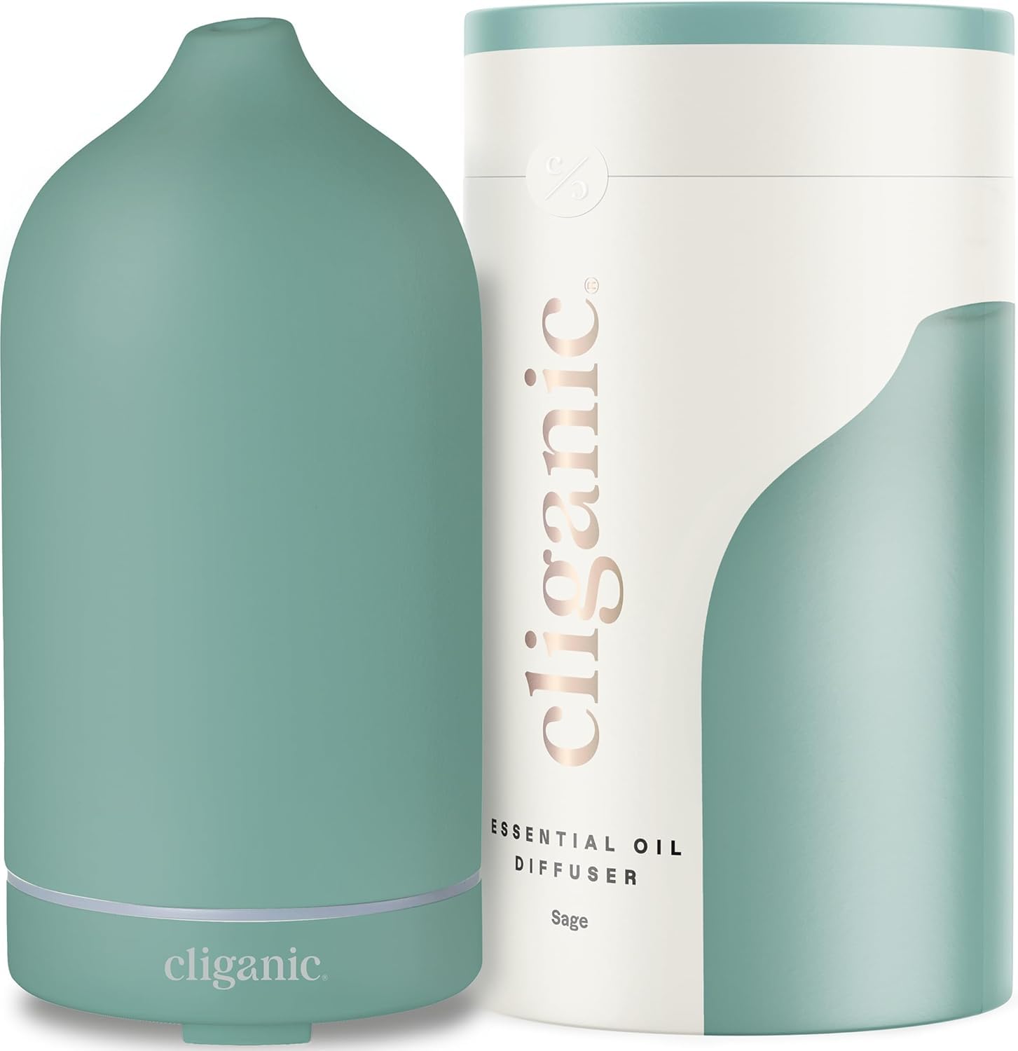 Cliganic Ceramic Diffuser Sage 100ml Ultrasonic for Essential Oils Aromatherapy Home Office