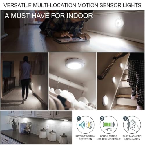 Image of MCGOR Motion Sensor Light for Home (Pack of 2) - USB Rechargeable Wireless Self-Adhesive LED Night Light for Wardrobe, Cupboard, Cabinet & Stairs