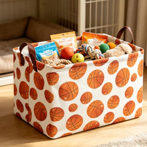 Image of Rectangle Baksetball Print Storage Basket, Books Box, Room Decor,Gift Basket(Basketball)