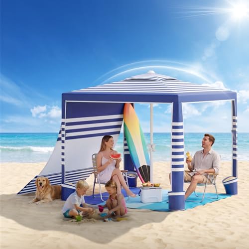 Beach Cabana UPF 50+ Beach Tent Sun Shelter 8 x 8 ft Large Pop Up Beach Canopy Tent for 6-8 People