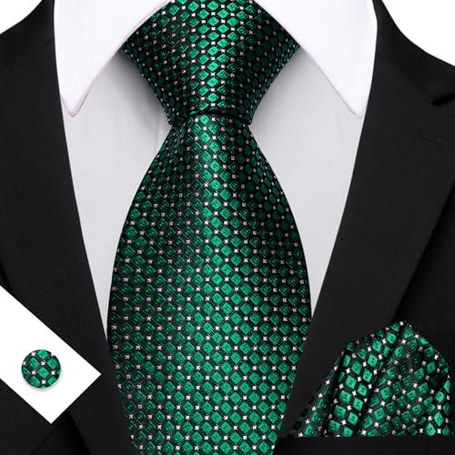 Image of YOHOWA Men Plaid /Striped Ties Set Silk Business Wedding Formal Fashion Necktie and Pocket Square Cufflinks Set