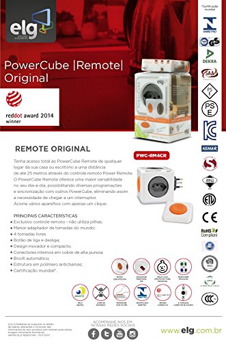 Multiplicador de Tomadas Powercube c/ Controle Remoto e 4 Tomadas, Bivolt, PWC-RM4CR, Laranja e Bran