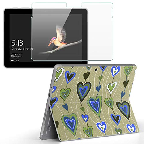 igsticker Surface Go/Surface Go 2 専用スキンシール ガラスフィルム セット 液晶保護 フィルム ステッカー アクセサリー 保護 006031 チェック・ボーダー ハート 模様