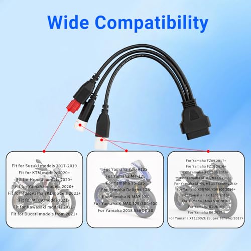 3pin 4 pin 6pin Motor obd2 Cable 3pin 4pin 6pin to 16pin Euro5 OBD Motorbike 3 in 1 OBDii Diagnostic Adapter Scanner Connector Cable for Yamaha Motorcycle Kline for Honda CRF K-T-M X- MAX T Racer