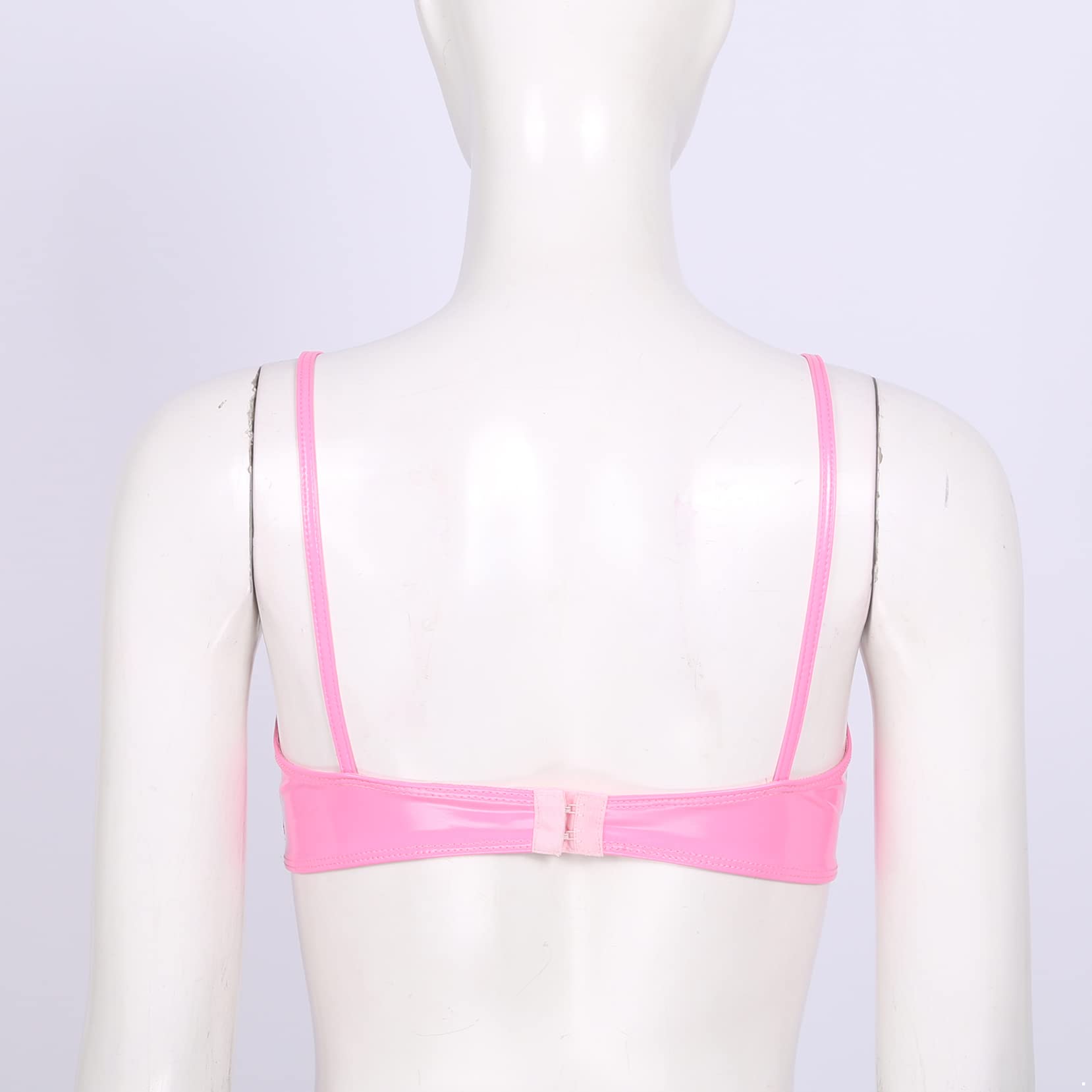 Yartina Women's Patent Leather Wet Look Bra Top Wireless Bralette Crop Top Lingerie Party Clubwear: Small Pink