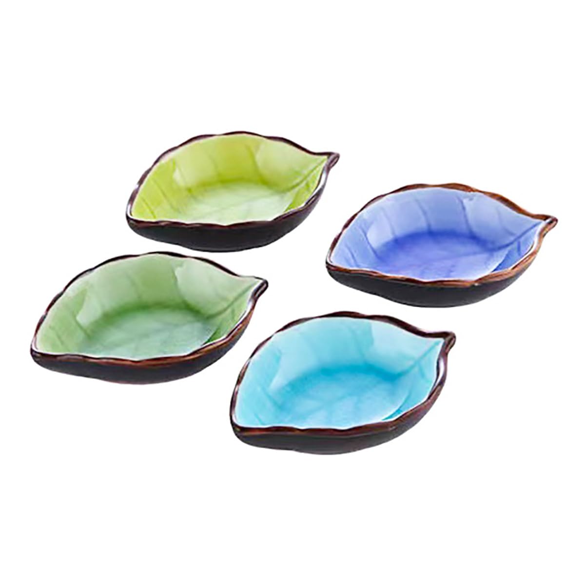 Alnicov 4PCS Dipping Bowls Tapas Bowls Mini Ceramic Leaves bowls for Vinegar Soy Sauce Pickles Snacks Dips
