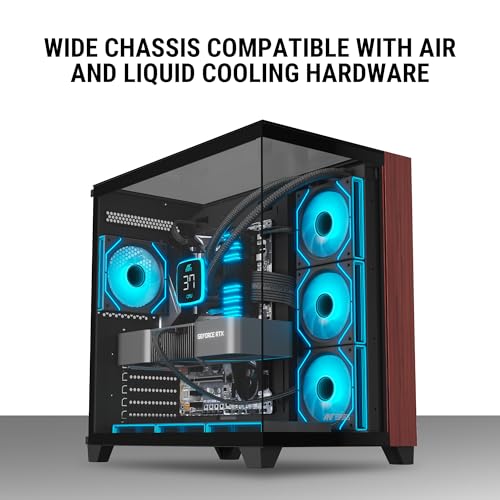 Image of Ant Esports Crystal Wood ATX Mid-Tower Computer Case /Gaming Cabinet with Type-C - Black | Support ATX, Micro-ATX, Mini-ITX | Pre-Installed 4 ARGB Infinity Mirror Fans