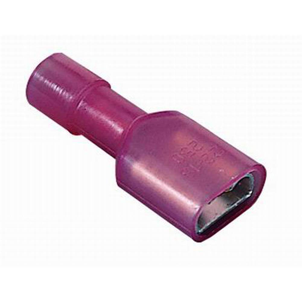 Ideal 83-9771 Fully Insulated Female Disconnect Terminal, 22 to 18 AWG Conductor, Shouldered Barrel, Brass/Nylon, Red