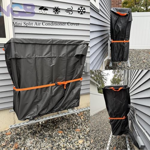 Image of Mini Split Air Conditioner Cover, Fits up to 45 inchL x25 inchW x31 inchH | 600D Waterproof, For Outside Units, With Vent Hole