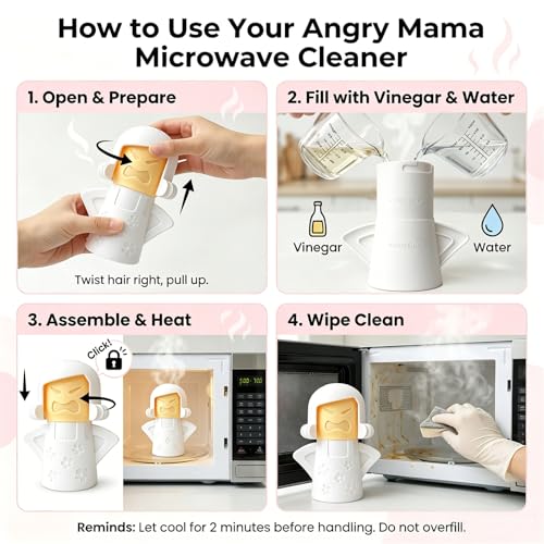 Image of Angry Mama Microwave Oven Steam Cleaner, Angry Mom Microwave Cleaner, Just Add Vinegar and Water, Cut Cleaning Time by Half (White)