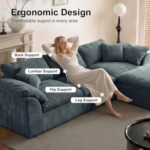 Image of Cloud Couch Sectional for Living Room, Modular L Shaped Boneless Sofa with Chaise, Compressed No Assembly Couch, Deep Seat Chenille Upholstered Convertible Sofa Bed (Blue)
