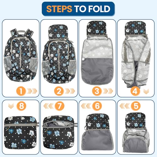 Image of ZOMAKE Ultra Lightweight Packable Backpack 25L, Foldable Hiking Backpacks Water Resistant Small Folding Daypack for Travel(Black, White Polka Dot Floral)