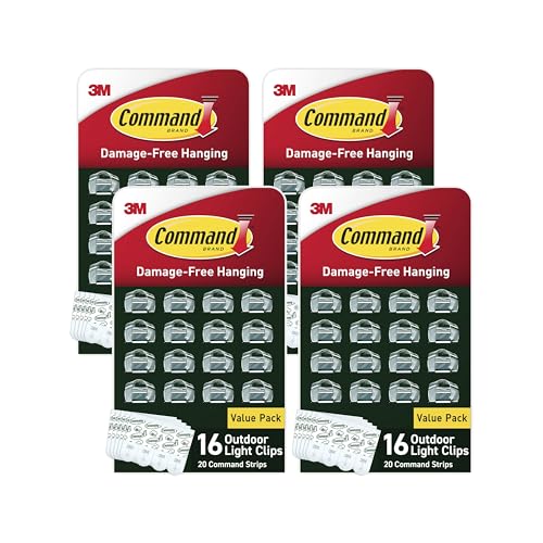 Command Outdoor Light Clips, 4-Pack of 16 Clear Clips and 20 Strips, Damage Free Hanging with Adhesive Strips, Hooks for Hanging Outdoor Decorations - image 1