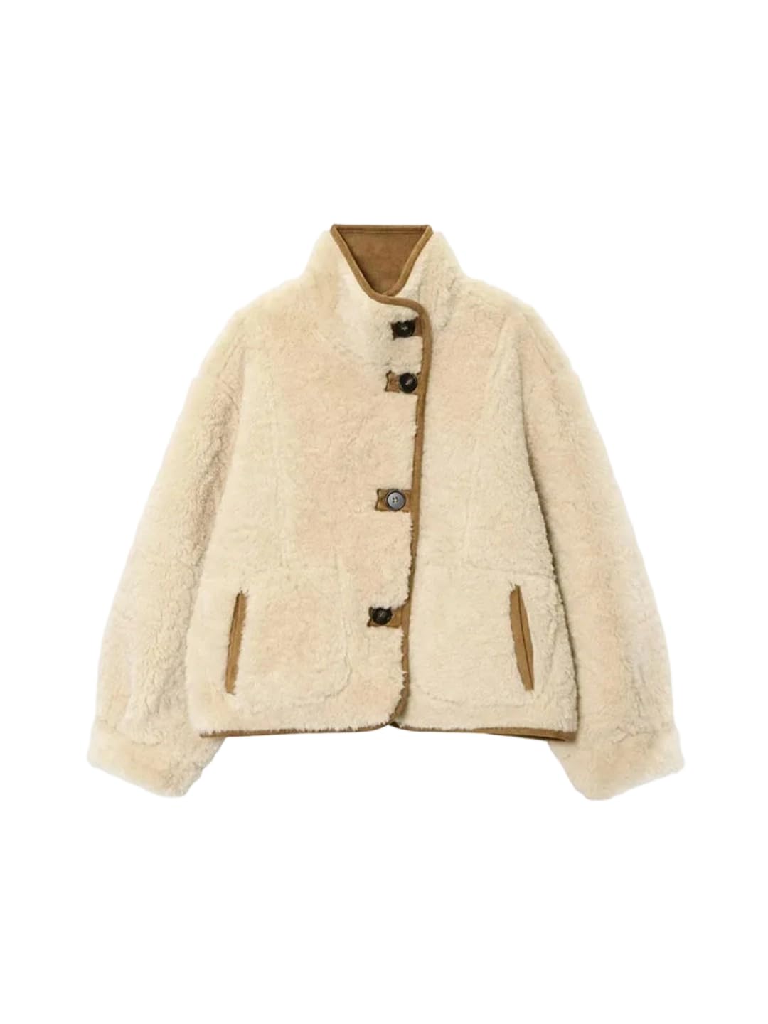 Womens Double-Faced Stand-Up Collar Single-Breasted Pocket Short Jacket
