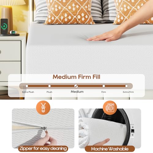 Image of FDW 14 Inch Full Mattress, Medium Firm Base Foam, Breathable & Comfortable with Removable Washable Zipper Cover, Bed in a Box, CertiPUR-US Certified, White