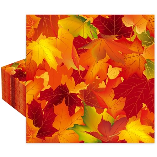 Lot de 50 serviettes de cocktail jetables en papier à 3 plis pour Thanksgiving, récolte d'automne, fête d'anniversaire, 12,7 x 12,7 cm