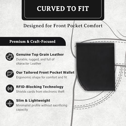 Image of ROGUE WALLET Tailored Genuine Leather Wallets - RFID Blocking, Durable & Stylish Front-Pocket Comfort - Holds 6-8 Credit Cards, ID Window, Extra Storage Pockets & More (Black)