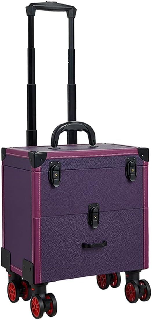 Cosmetic Case Makeup Beauty Eyebrows Semi-Permanent Massage Beginner Tool Storage Trolley Suitcase Large Capacity Storage Box (Color : Pink, Size: 36 x 23 x 34 cm) (Purple 36 x 23 x 34 cm)