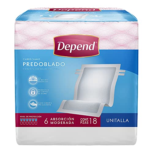 Pañales Y Toallitas Húmedas, Drugstore Depend Predoblado para Incontinencia, Unitalla, Paquete con 18 Piezas, ideal para personas en cama o para cubrir alguna superficie