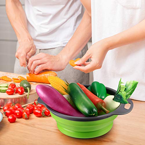 2 Pcs Collapsible Colander with Handle, Colanders & Food Strainers, Silicone Drain Basket Vegetable Fruit Drain Basket, Collapsible Kitchen Strainer for Draining Pasta, Fruits, Vegetable - Image 6