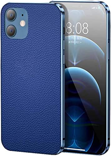 Protection iPhone 12 Mini antichoc housse cuir bleu avec cadre en métal