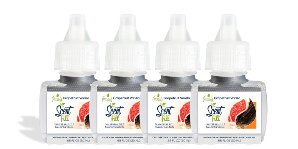Scent Fill Grapefruit Vanilla Plug in Air Freshener, 4 Scented Oil Refills
