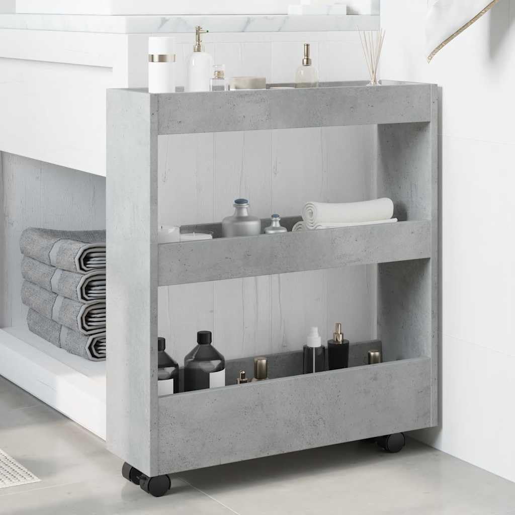 Carrello portaoggetti stretto a 3 ripiani, grigio cemento