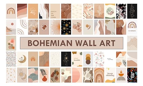 Image of Pack of 54 Boho Wall Collage Kit Posters - 4 x 6 Inches Wall Decor Poster - Wall Art For Bedroom, Living room, Office - 1 Tissue Tape