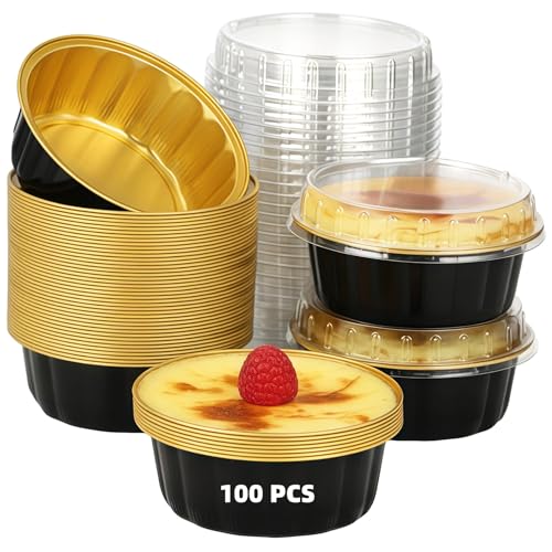 100 PCS Aluminum Foil Cups with Lids, 8 oz Disposable
