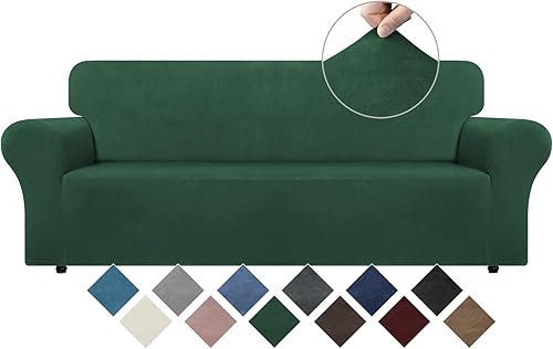 WEERRW Funda de terciopelo para sofá de 3 cojines, fundas elásticas para sofá con espuma antideslizante y parte inferior elástica, protector de