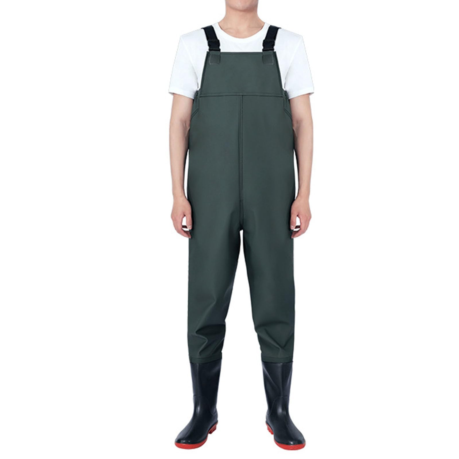 IQYU Pantalon de Pluie pour Homme - Pantalon de Pêche Imperméable avec Bottes - Vert - Taille 3XL - Pour Hommes Adultes, Enthousiastes de Plein Air