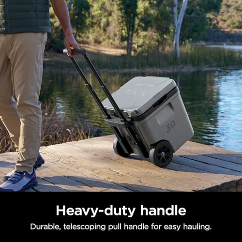 Image of Ninja | Cooler | FrostVault 30QT Cooler with Wheels | Insulated with Temp Dry Storage Drawer | Keeps Ice Cold for Days | for the Beach, Camping, Picnics & More | Charcoal Gray | FB230CG