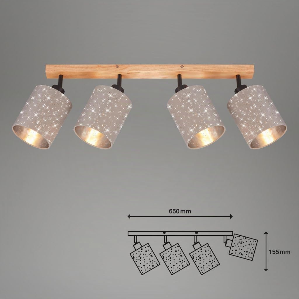 BRILONER - Deckenlampe mit Sternenhimmel, schwenkbar, Lampenschirm aus Stoff, Deckenleuchte, Lampe, Schlafzimmerlampe, Küchenlampe, Deckenstrahler, Deckenbeleuchtung, 65x13x15,5 cm, Taupe
