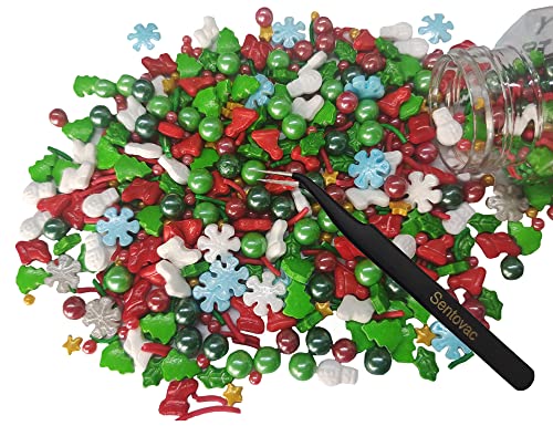 1 Bottle Cake Sprinkles | Cookie Sprinkles Holiday Party Candy (Red Green Gold Sprinkles) Edible Sprinkles Mix for Baking 3.35 OZ with 1 Set Tweezers