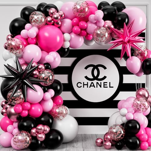 ALL-IN-1 Pink and Black Balloons Arch Kit with BONUS Starburst Balloons Pink Black and White Balloons for Hot Pink and Black Party Decorations for Birthday and Theme Party Celebrations