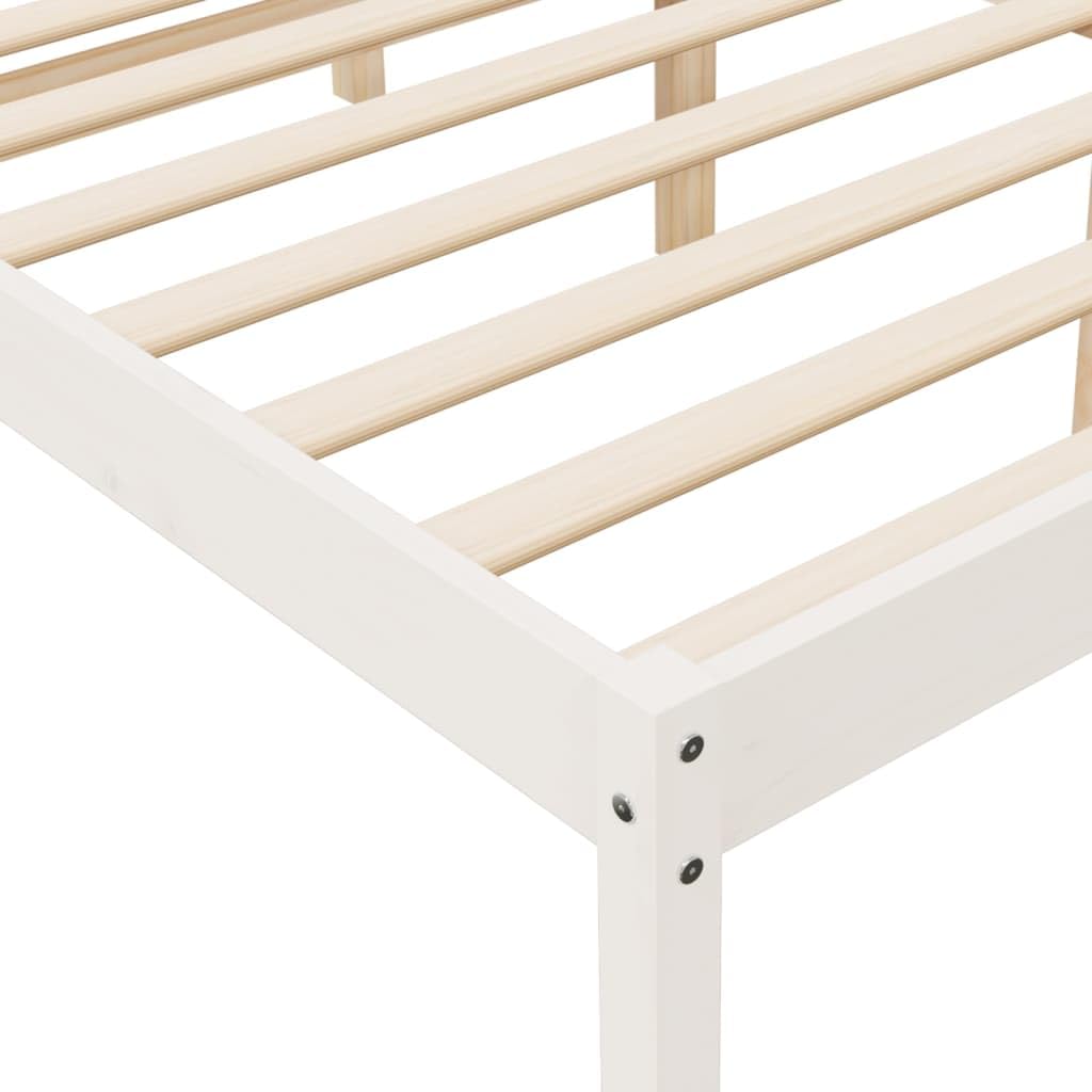 Lite drewno sosnowe wysokie łóżko dla seniora biały 200x200 cm | Łóżko dla seniora białe 200x200 cm lite drewno sosnowe rama z listwami duża przestrzeń do przechowywania