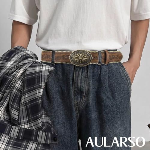 Brown Western Belt for Women Cowgirls Vintage Buckle Leather Belts for Jeans Pant Men Cowboys Belt4