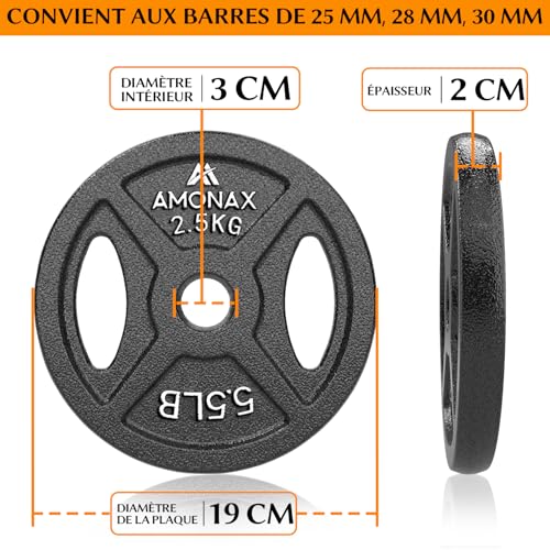 Fonte Disque De Musculation, Plaques De Poids De 2,5kg, 5kg, 10kg Poids Musculation Pour 25mm & 50mm Barres Olympiques, Disques D'haltère Pour Haltérophilie Et Hip Thrust Chez Vous – Image 5