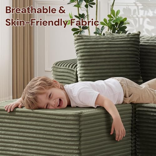 Image of Korser Boneless Couches for Living Room, Cloud Couch Sectional with Ottoman, L-Shaped Sofa with Fluffy Comfy Corduroy Deep Seat, Bedroom, Apartment, No Assembly Required