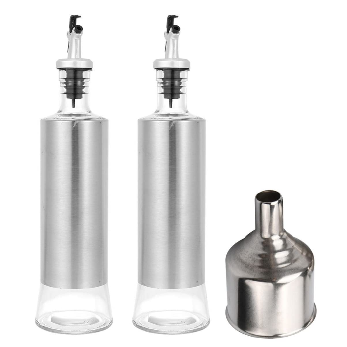 Dispensadores de Aceite y Vinagre de Vidrio con Tapa Antidesbordamiento y Embudo de Acero Inoxidable Botella Dosificadora para Cocina y Barbacoa