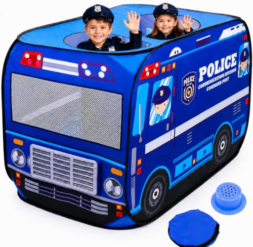 Playbees Musical Police Car Pop Up Play Tent with 3 Openings...