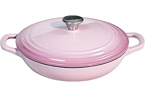 Pink Enameled Cast Iron Skillet with Lid | 2.25qt Enamel Coated Dutch Oven Braiser
