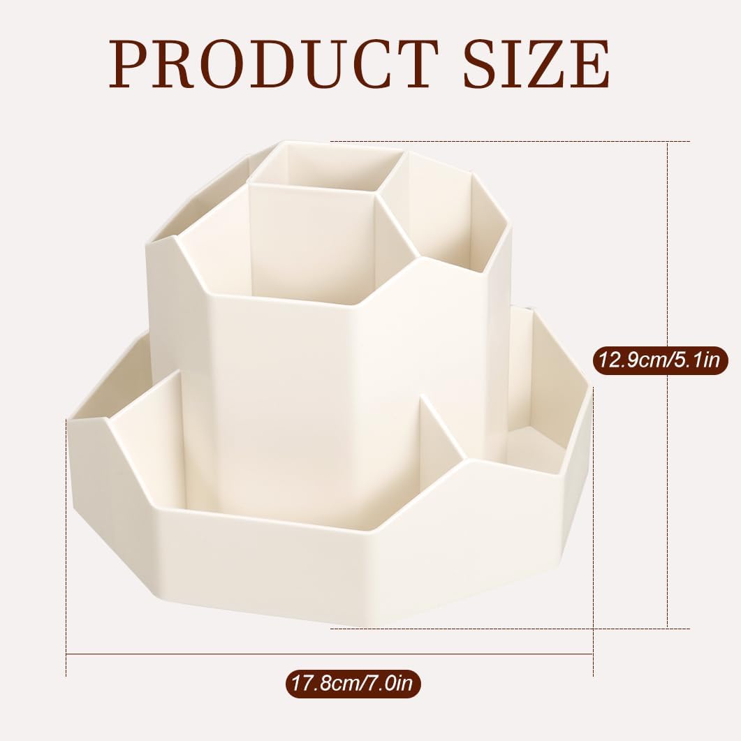 Pen Holder for Desk, 360 Degree Rotating Desk Organizers with 9 Slots, Desktop Storage Stationery Supplies, Multifunctional Pen Organizer for Home, Office, Kids and School, White