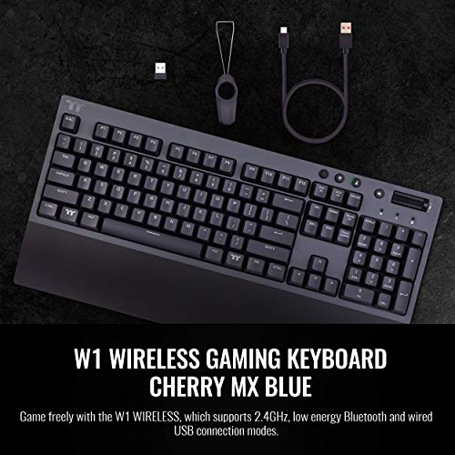 Thermaltake W1 Wireless Gaming Keyboard Cherry MX Blue, 2.4GH per Minute, Bluetooth 4.2, Low Energy Technology, USB Type-C Connection. GKB-WOW-BLSNUS-01 by Thermaltake - Image 2