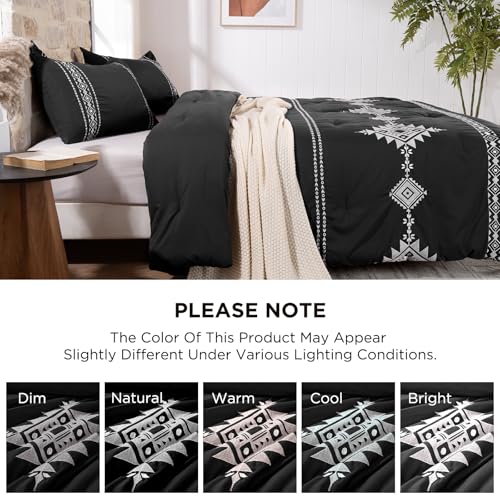 Baskbed Embroidered Comforter Set Queen 3 Piece Boho Bedding Black - image 9
