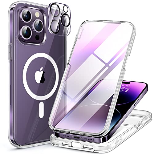 Image of Miracase Magnetic for iPhone 14 Pro Max Case 6.7 inch, (Compatible with MagSafe) Upgrade Full-Body Clear Phone Bumper Case with Built-in 9H Tempered Glass Screen Protector, Magnetic Clear