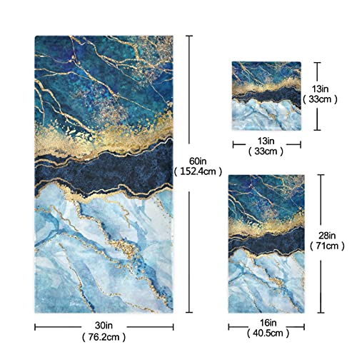 Bolaz Bath Towel Sets For Bathroom Hand Towels Fingertip Towels Blue Gold Marble Abstract Modern 3 Piece Decorative Soft Cotton Absorbent #TOP1