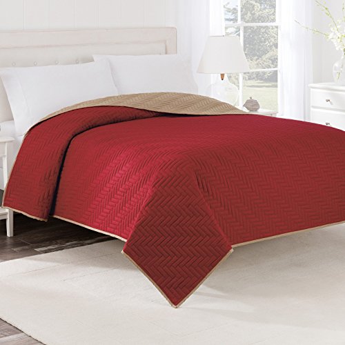 Image of Martex Solid Reversible Coverlet, King, Ceil Blue /Khaki